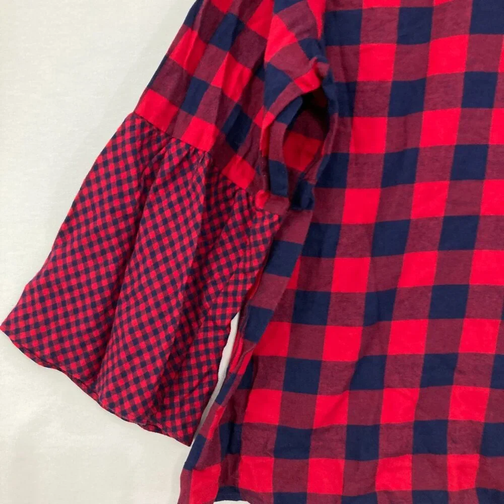New J. Crew size 18 Blue Red Plaid Crew Neck Light Flannel Cotton Blouse‎ Preppy